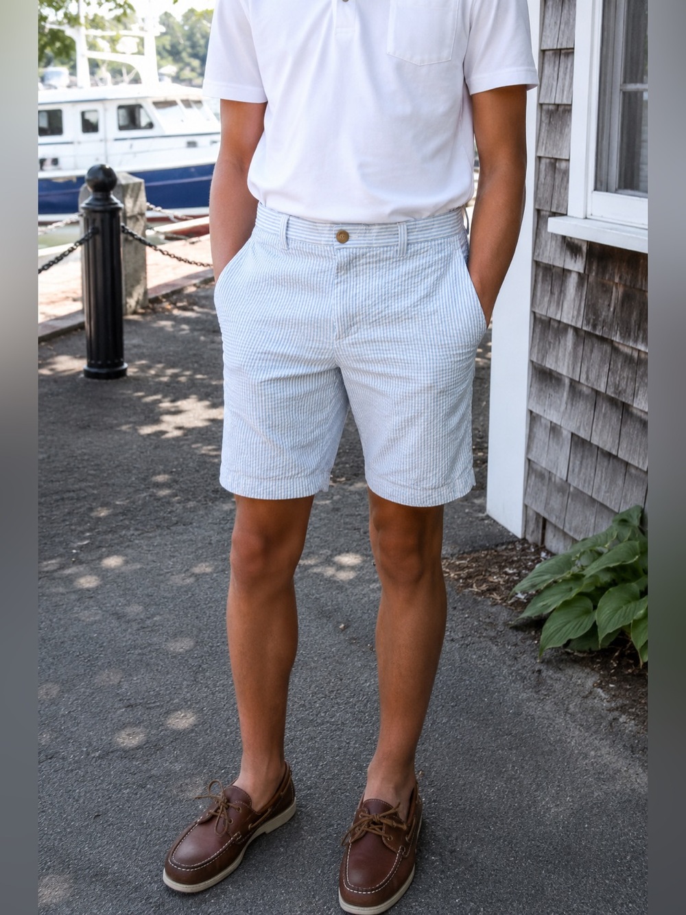 Vineyard Vines Boys Seersucker Breaker Club Shorts Blue White Size 16